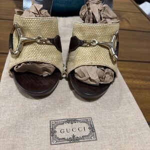 Authentic Gucci Horsebit Wooden Heel Mules Size 8B | Serviced by Gucci